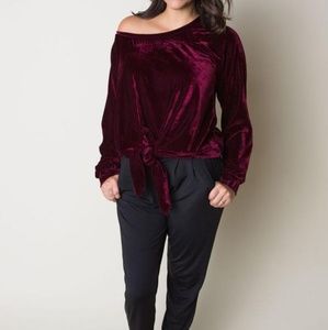 Velvet tie front top